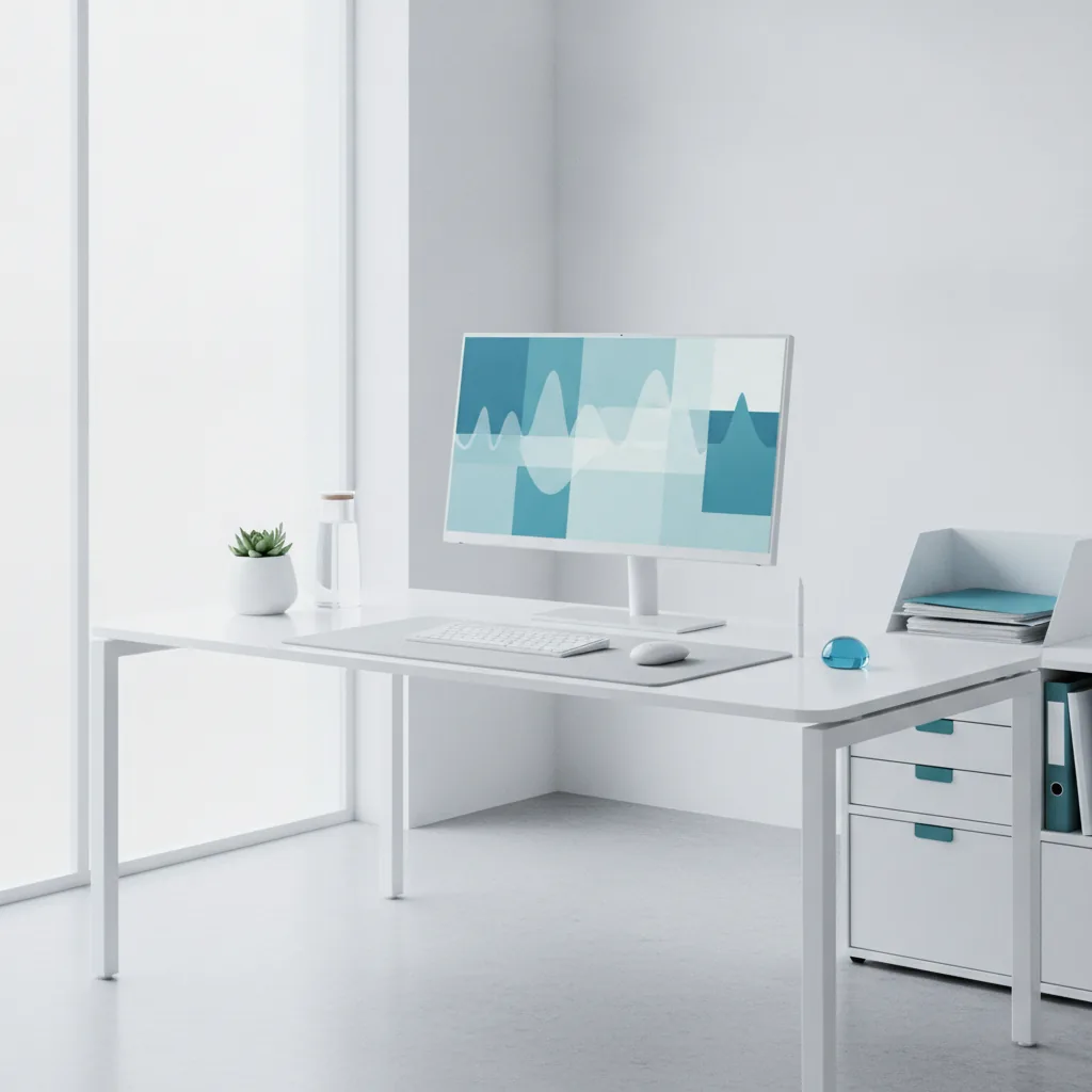 Clean clinical-modern workspace aesthetic, confident and reassuring mood,